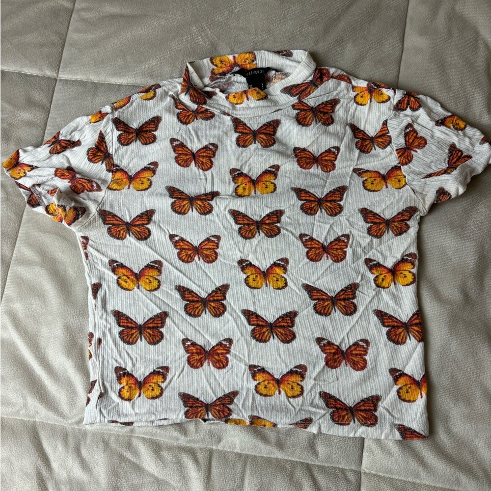 Orange and Yellow Butterfly Pattern Crop Top